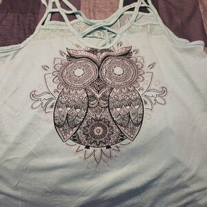 Wound Up Light Blue Owl Tank Top